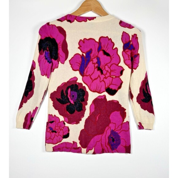 Talbots Audrey Pure Cashmere Sweater Womens Petite Pink Ivory Floral Luxe Knit - Picture 4 of 10